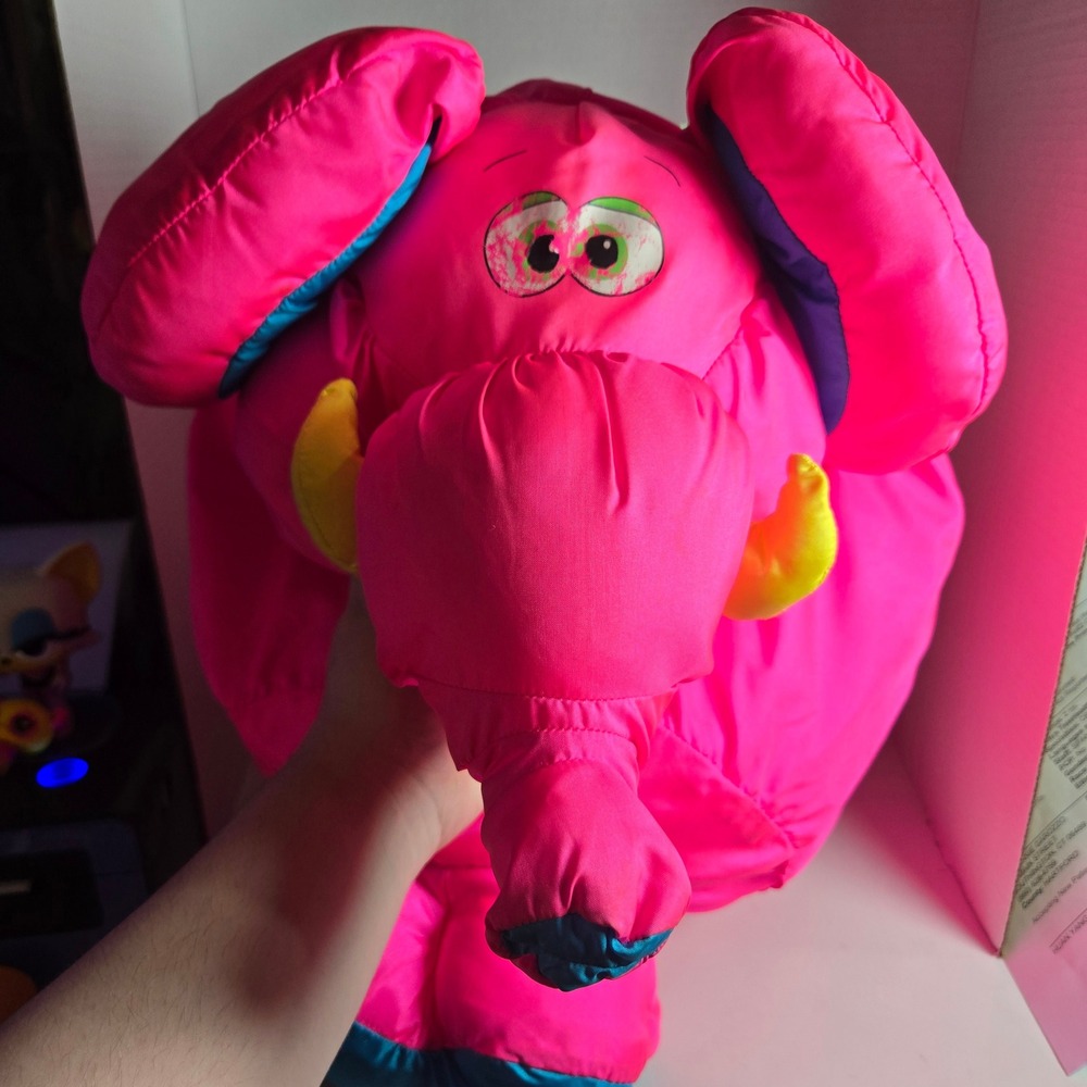 Vintage 1994 Fisher-Price Big Things Pink Elephant Nylon Plush Stuffed Animal